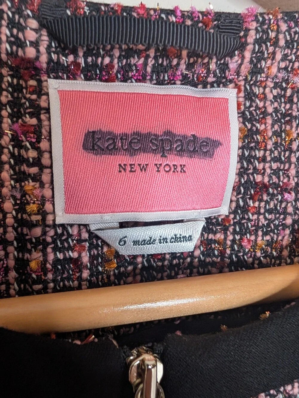 Kate Spade NY Puff Sleeve Tweed Jacket Black Multi Pink Metallic Size 6 $495